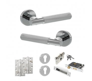 Senza Pari Rosarno Door Handle Euro Profile Lock Pack (4 Slim Knuckle Hinges x2) - Polished Chrome