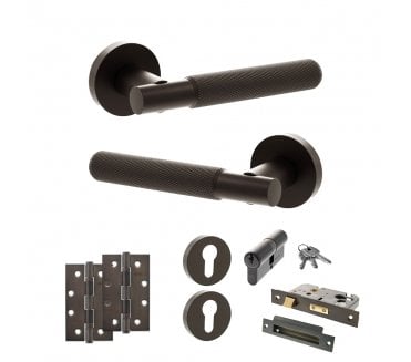Senza Pari Rosarno Door Handle Euro Profile Lock Pack (4 Slim Knuckle Hinges x2) - Urban Dark Bronze