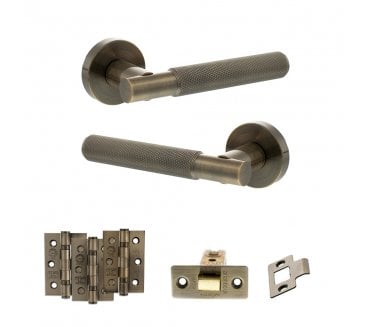 Senza Pari Rosarno Door Handle Latch Pack (3 Ball Bearing Hinges x3) - Antique Brass