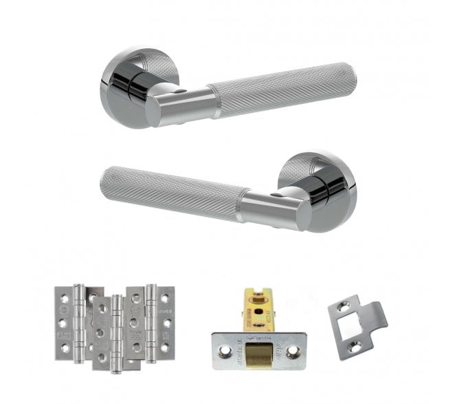 Senza Pari Rosarno Door Handle Latch Pack (3 Ball Bearing Hinges x3) - Polished Chrome