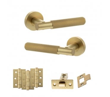 Senza Pari Rosarno Door Handle Latch Pack (3 Ball Bearing Hinges x3) - Satin Brass