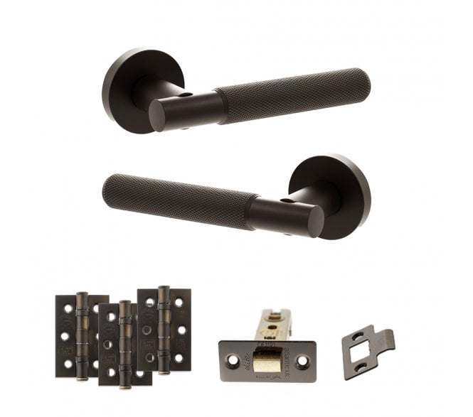 Senza Pari Rosarno Door Handle Latch Pack (3 Ball Bearing Hinges x3) - Urban Dark Bronze