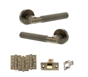 Senza Pari Rosarno Door Handle Latch Pack (4 Fire Rated Hinges x3) - Antique Brass