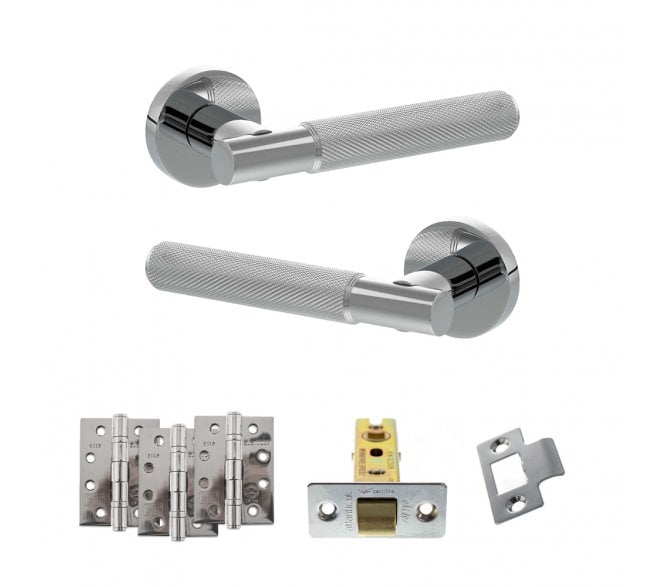 Senza Pari Rosarno Door Handle Latch Pack (4 Fire Rated Hinges x3) - Polished Chrome