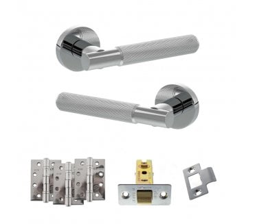 Senza Pari Rosarno Door Handle Latch Pack (4 Fire Rated Hinges x3) - Polished Chrome