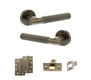 Senza Pari Rosarno Door Handle Latch Pack (4 Slim Knuckle Hinges x2) - Antique Brass
