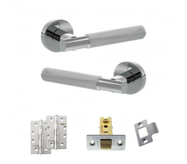 Senza Pari Rosarno Door Handle Latch Pack (4 Slim Knuckle Hinges x2) - Polished Chrome