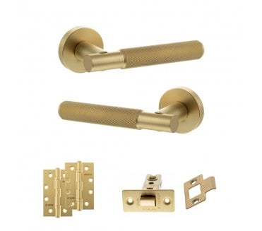 Senza Pari Rosarno Door Handle Latch Pack (4 Slim Knuckle Hinges x2) - Satin Brass