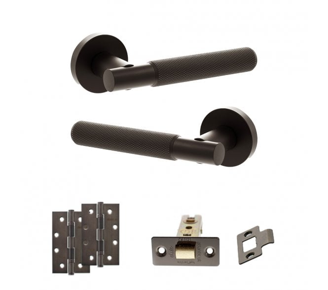 Senza Pari Rosarno Door Handle Latch Pack (4 Slim Knuckle Hinges x2) - Urban Dark Bronze