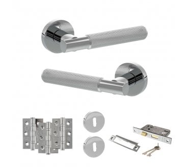 Senza Pari Rosarno Door Handle Lock Pack (3 Ball Bearing Hinges x3) - Polished Chrome