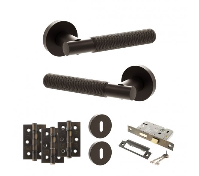 Senza Pari Rosarno Door Handle Lock Pack (3 Ball Bearing Hinges x3) - Urban Dark Bronze