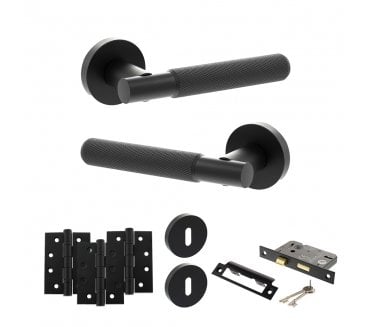 Senza Pari Rosarno Door Handle Lock Pack (4 Fire Rated Hinges x3) - Matt Black
