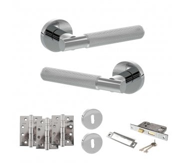 Senza Pari Rosarno Door Handle Lock Pack (4 Fire Rated Hinges x3) - Polished Chrome