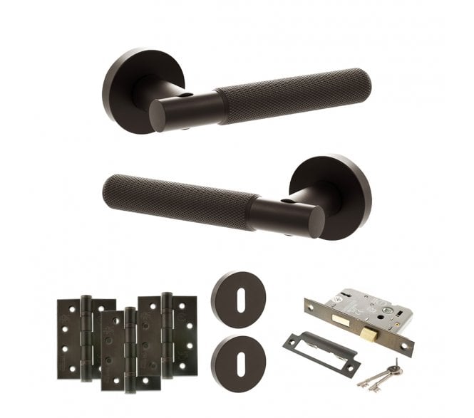 Senza Pari Rosarno Door Handle Lock Pack (4 Fire Rated Hinges x3) - Urban Dark Bronze