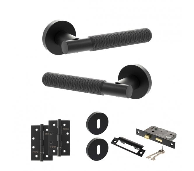 Senza Pari Rosarno Door Handle Lock Pack (4 Slim Knuckle Hinges x2) - Matt Black