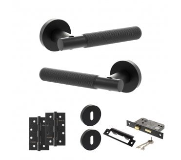 Senza Pari Rosarno Door Handle Lock Pack (4 Slim Knuckle Hinges x2) - Matt Black
