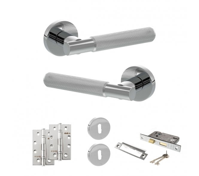 Senza Pari Rosarno Door Handle Lock Pack (4 Slim Knuckle Hinges x2) - Polished Chrome