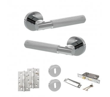 Senza Pari Rosarno Door Handle Lock Pack (4 Slim Knuckle Hinges x2) - Polished Chrome