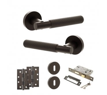 Senza Pari Rosarno Door Handle Lock Pack (4 Slim Knuckle Hinges x2) - Urban Dark Bronze