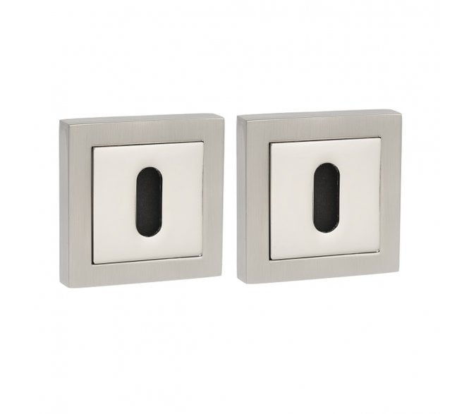 Senza Pari Standard Keyhole Escutcheons On Square Rose (PAIR)  - Satin Nickel/Polished Nickel