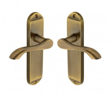 Sorrento Aurora Door Handles On Backplate - Antique Brass