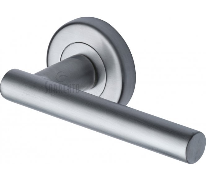 Sorrento SC-3052 Shuttle Door Handles On Round Rose - Satin Chrome