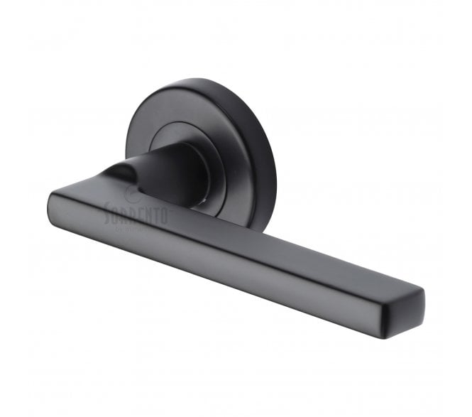 Sorrento SC-7580 Vector Door Handles On Round Rose - Matt Black