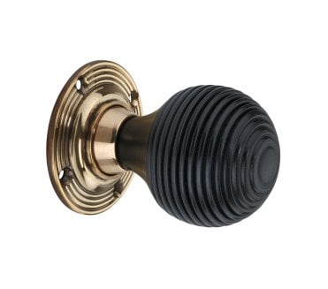 Spira Brass Beehive Rim/Mortice Door Knobs - Aged Brass/Ebony