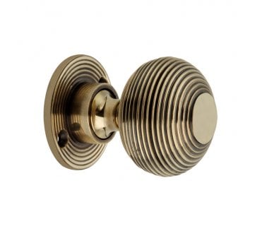 Spira Brass Beehive Rim/Mortice Door Knobs - Aged Brass