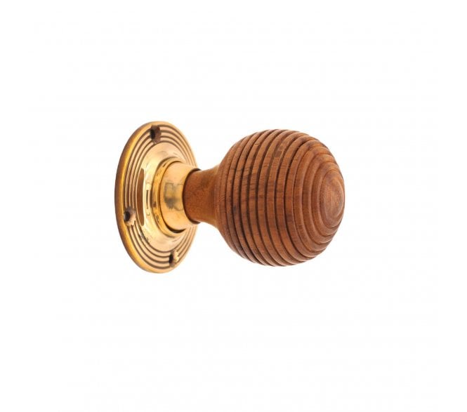 Spira Brass Beehive Rim/Mortice Door Knobs - Aged Brass/Rosewood