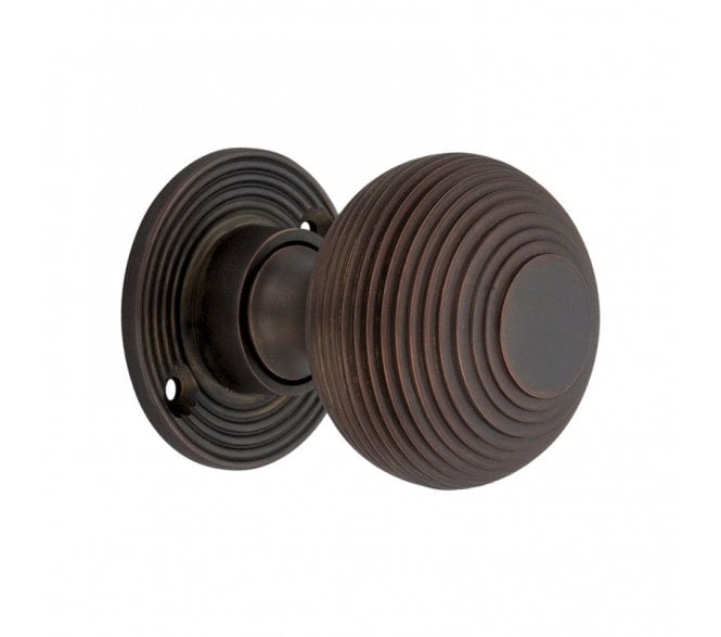 Spira Brass Beehive Rim/Mortice Door Knobs - Aged Bronze