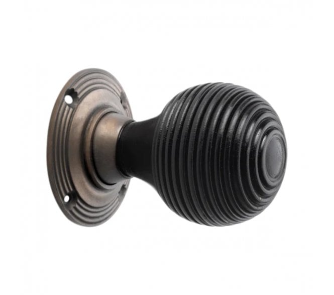 Spira Brass Beehive Rim/Mortice Door Knobs - Antique Brass/Ebony