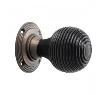 Spira Brass Beehive Rim/Mortice Door Knobs - Antique Brass/Ebony