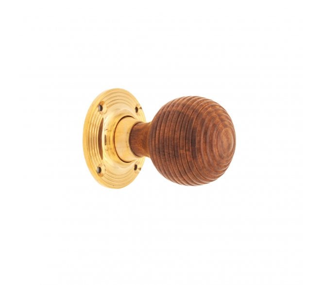 Spira Brass Beehive Rim/Mortice Door Knobs - Polished Brass/Rosewood