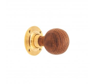 Spira Brass Beehive Rim/Mortice Door Knobs - Polished Brass/Rosewood