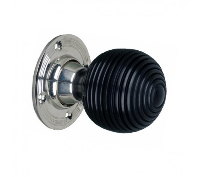 Spira Brass Beehive Rim/Mortice Door Knobs - Polished Nickel/Ebony