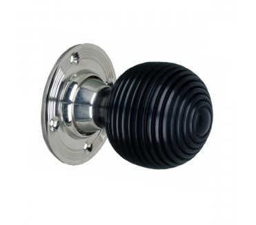 Spira Brass Beehive Rim/Mortice Door Knobs - Polished Nickel/Ebony