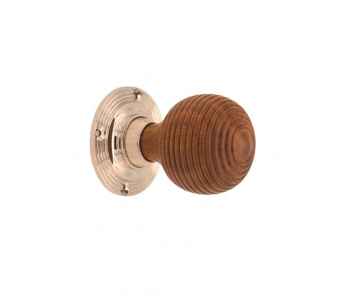 Spira Brass Beehive Rim/Mortice Door Knobs - Polished Nickel/Rosewood