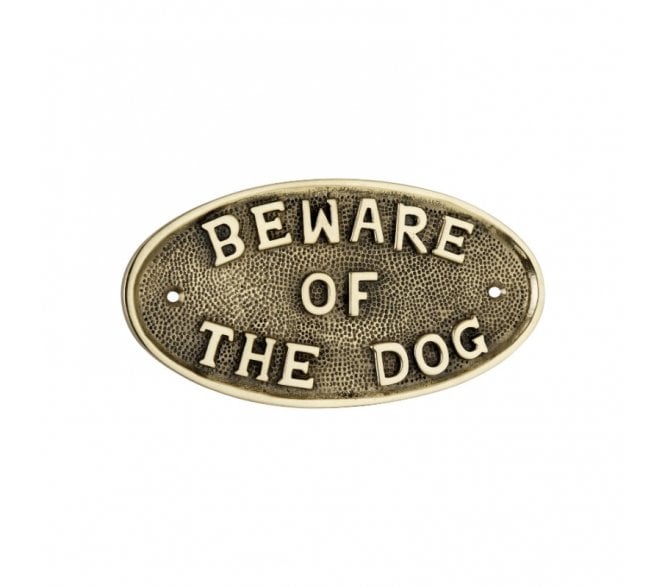 Spira Brass Beware Of The Dog Door Plate - Polished Brass