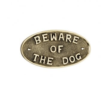 Spira Brass Beware Of The Dog Door Plate - Polished Brass