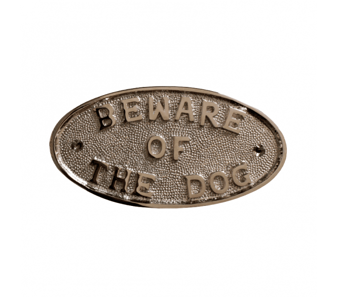 Spira Brass Beware Of The Dog Door Plate - Polished Nickel