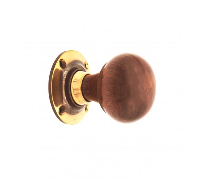 Spira Brass Bun Rim/Mortice Door Knobs - Rosewood/Aged Brass