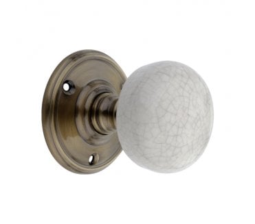 Spira Brass Crackled Porcelain Mortice Door Knobs - Antique Brass