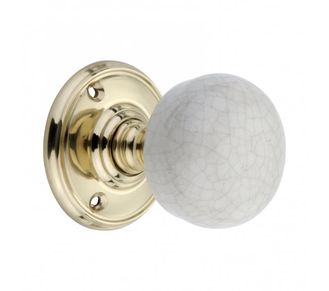 Spira Brass Crackled Porcelain Mortice Door Knobs - Polished Brass