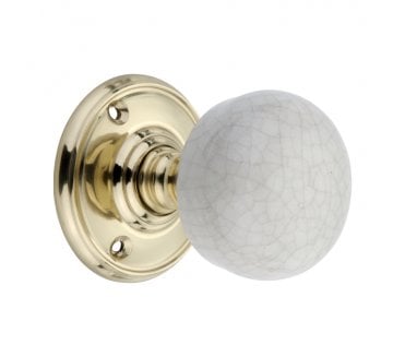 Spira Brass Crackled Porcelain Mortice Door Knobs - Polished Brass