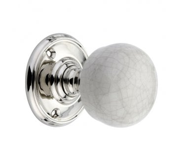 Spira Brass Crackled Porcelain Mortice Door Knobs - Polished Nickel