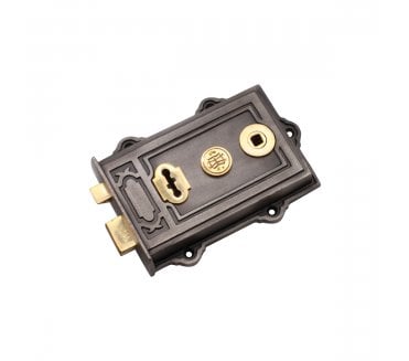 Spira Brass Davenport Rim Lock - Pewter Effect/Antique Brass