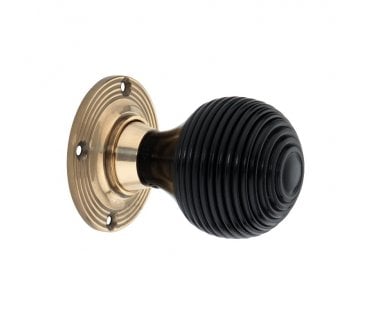 Spira Brass Ebony Beehive Rim/Mortice Door Knobs - Aged Brass