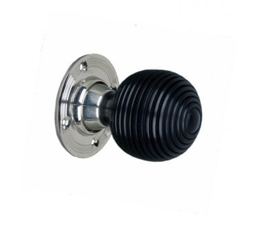Spira Brass Ebony Beehive Rim/Mortice Door Knobs - Polished Nickel