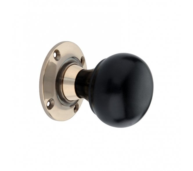 Spira Brass Ebony Bun Rim/Mortice Door Knobs - Aged Brass